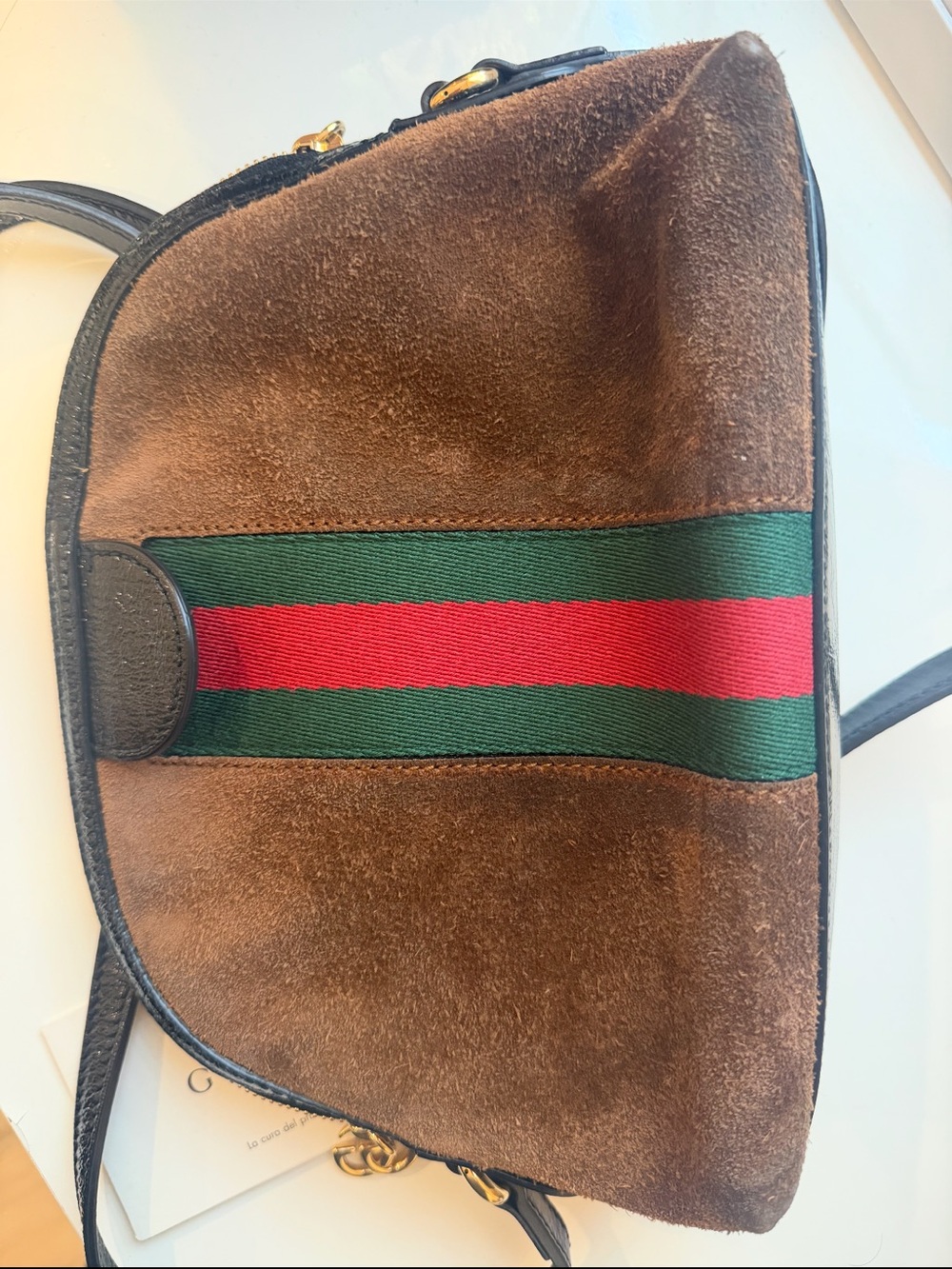 Gucci Brown Suede Crossbody with Green and Red Web Stripe - Picture 3 of 4